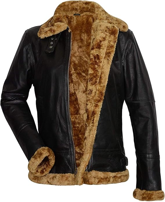 Womens Faux Fur Shearling Aviator Pilot Removable Hoodie Genuine Sheepskin Flight Bomber Brown Leather Jacket - Image 2